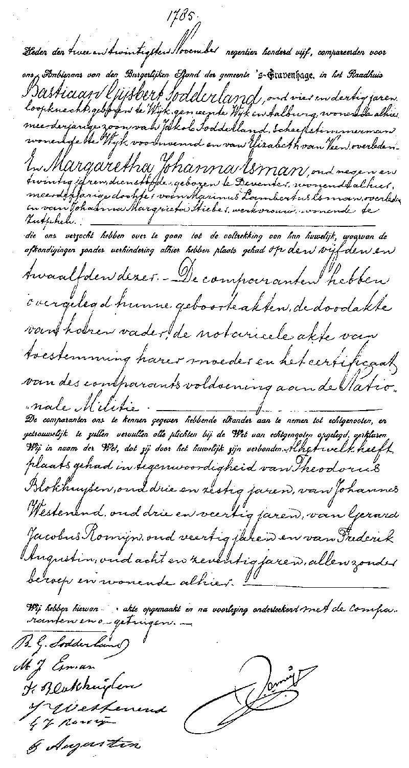 1905 Huw akte 1785 Bastiaan G Sodderland - Margaretha J Esman